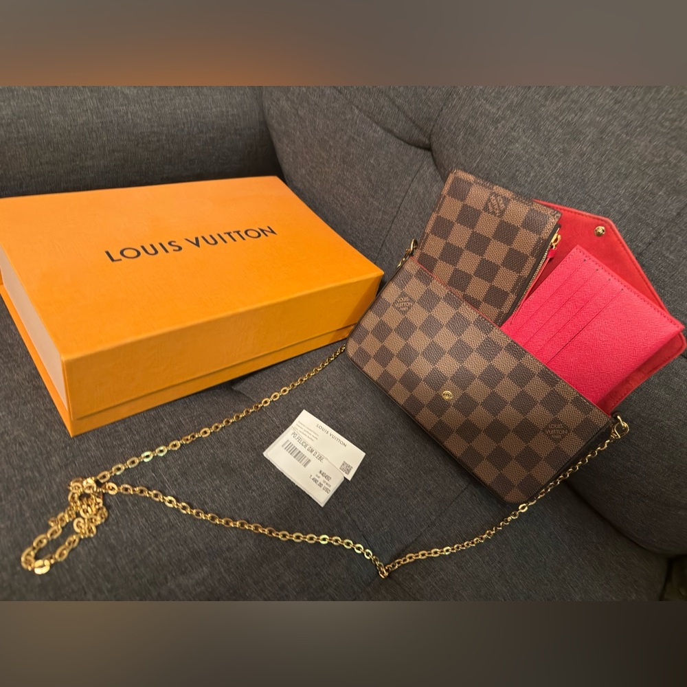 Louis Vuitton Damier Ebene Wallet with Gold Chain